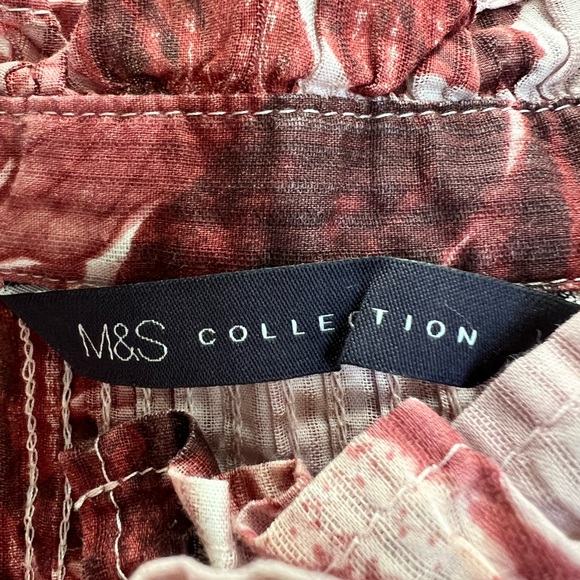 M&S Collection 100% Cotton Pleated Buttoned Front Ruffle Neck Casual Blouse Top - Picture 10 of 14